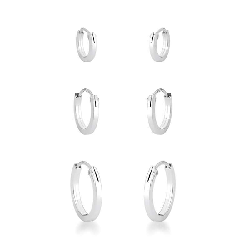 Trio de Brinco Argola Rebitado Fio Quadrado