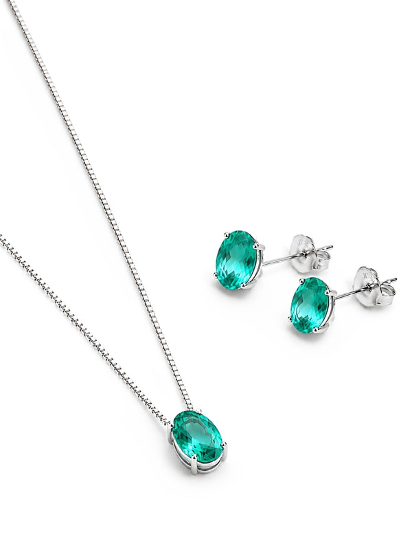 Conjunto de Prata 925 Zircônia Verde